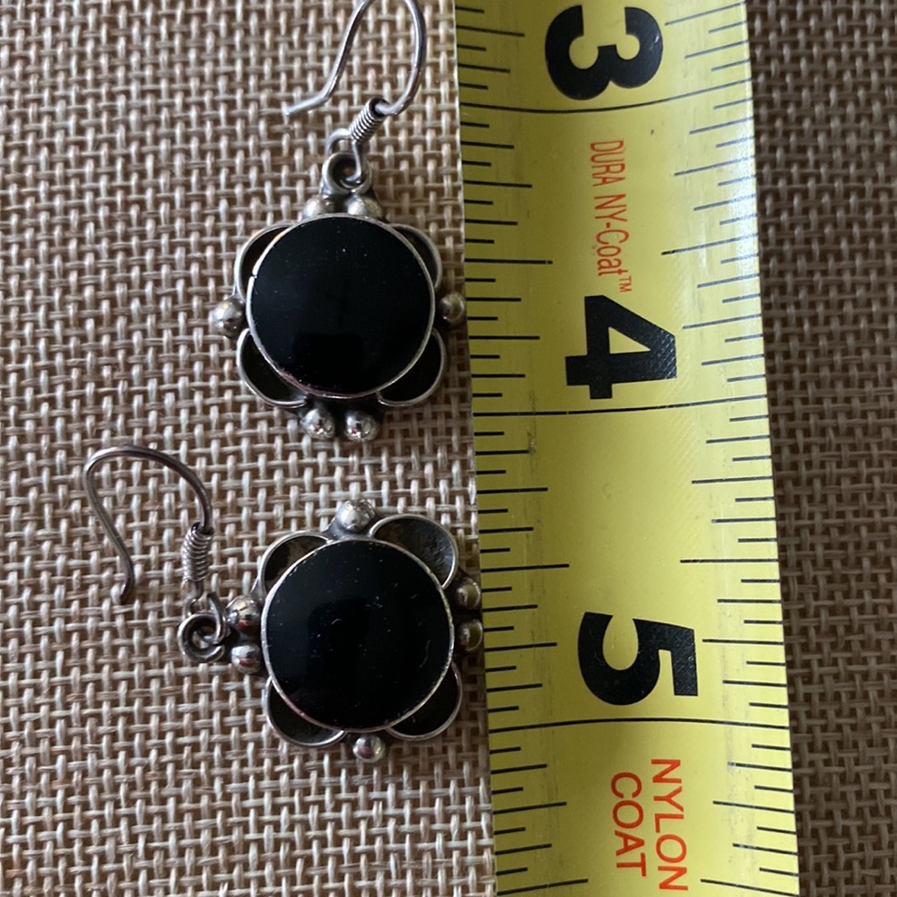 Black Onyx Earrings 925 Silver Shepards Hook - Picture 3 of 4